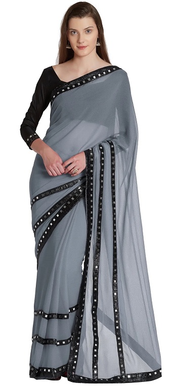 Chiffon Mirror Work Saree - Sarees Range From $25 - $50