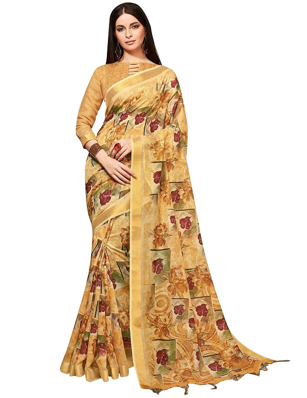 Linen Silk Digital Print Saree - Sarees Range From $25 - $50
