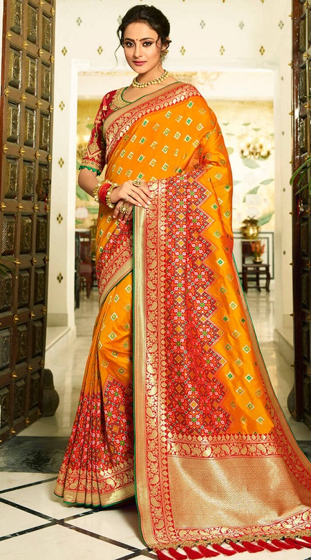 Mustard Banaras Silk Saree