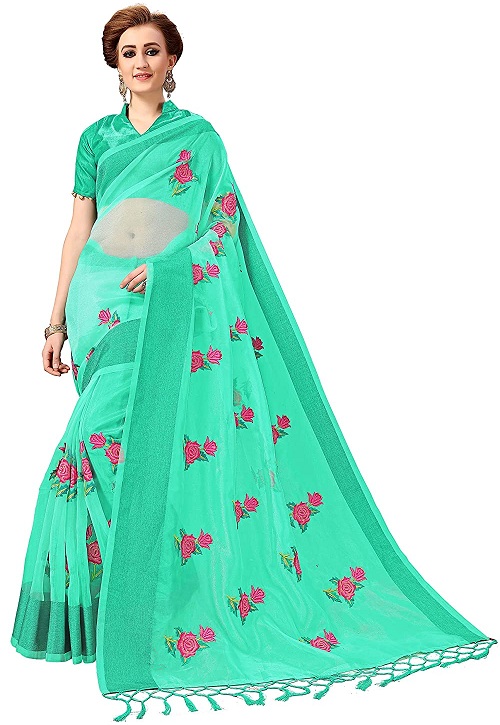 Organza Saree With Embroidery Work