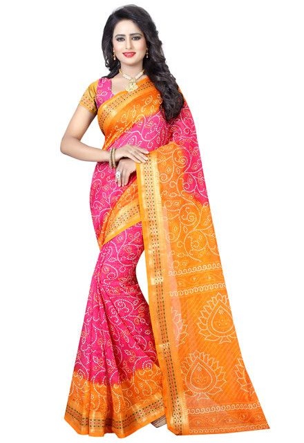 Silk Printed Tie and Dye Bandhani Saree - Sarees Range From $25 - $50