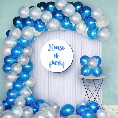 blue and white balloon decoration 