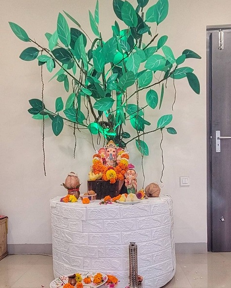 simple ganesh decoration at home 