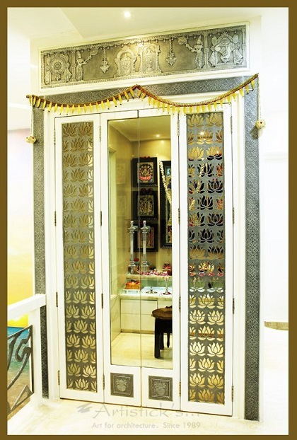 Contemporary Pooja Room Glass Door Design with Custom Designs