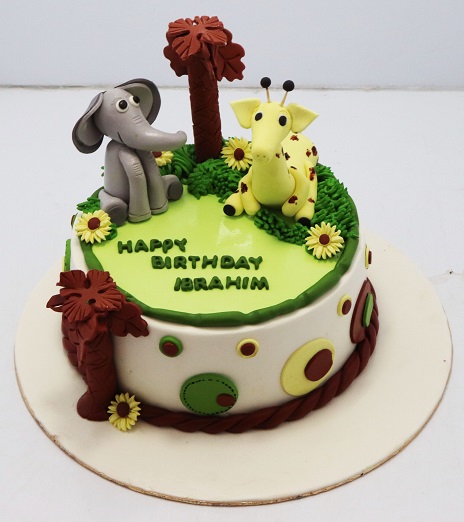 Jungle Theme Cake For 1st Birthday