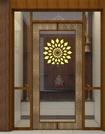 Mosaic Pooja Room Glass Door Design