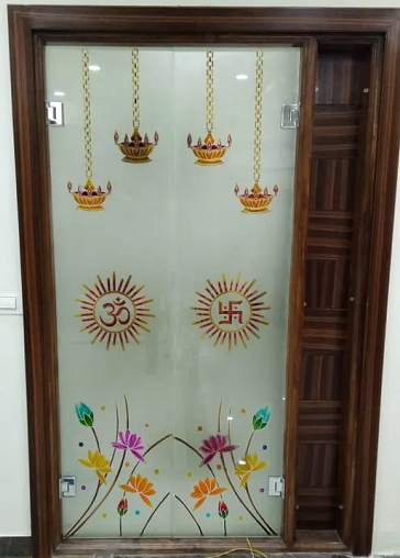 Stained Pooja Room Glass Door with Vibrant Colors