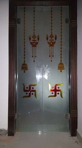 Traditional Carved Pooja Room Glass Door Design