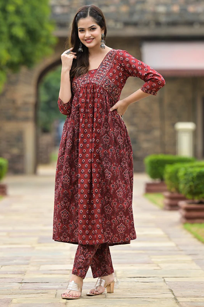 Maroon Alia Cut Dress Design