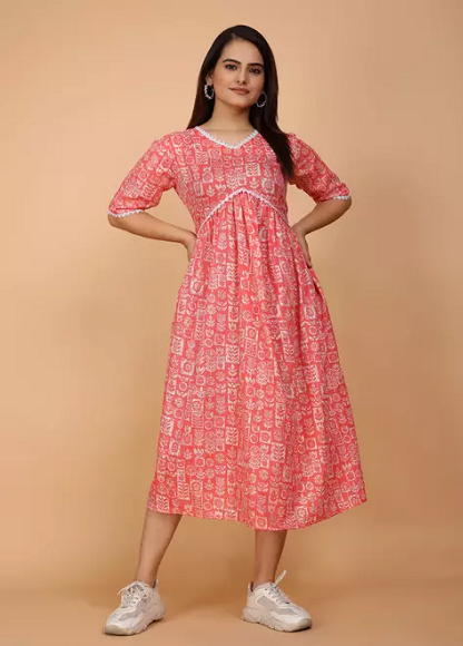 Red Alia Cut Dress Design
